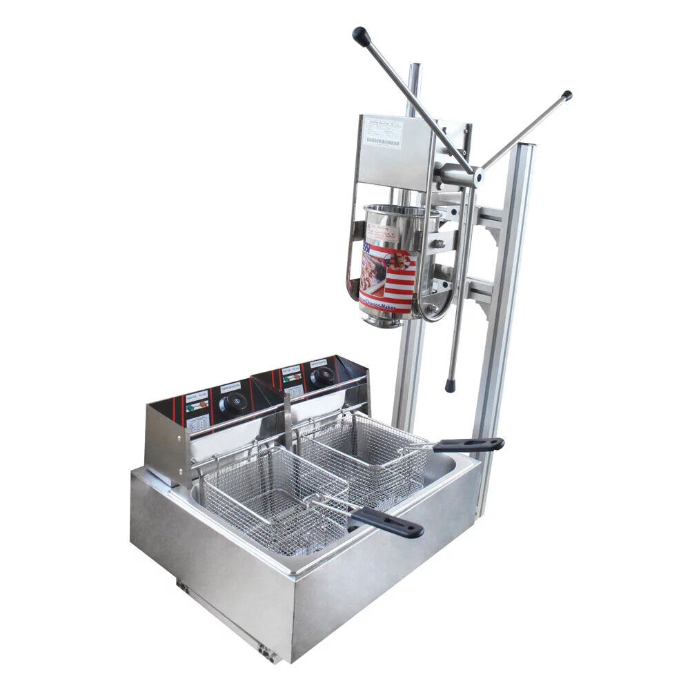 Churros Machine Manual Stainless Steel Vertical Sausage Stuffer with Fryer 2 in 1 O8265