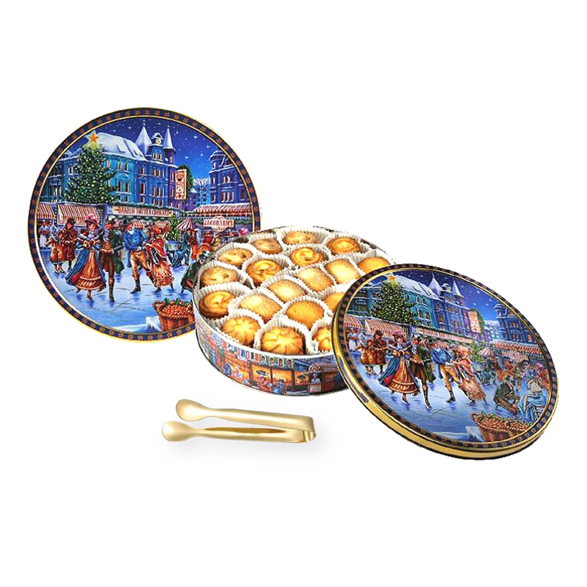 Danish Butter Cookies Gift Tin with Stainless Steel Tongs F557