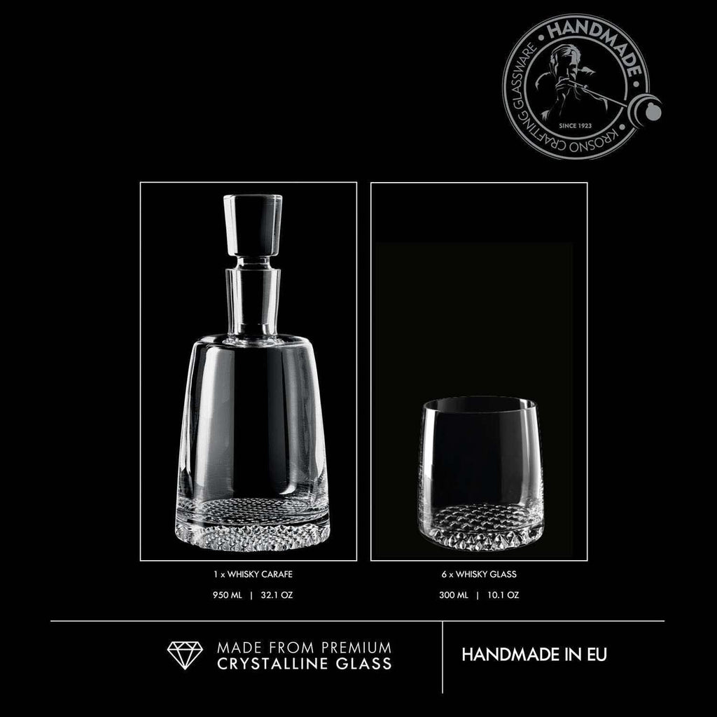 Whisky Glass Decanter Set with Crystal Carafe and 6 Glasses L8815
