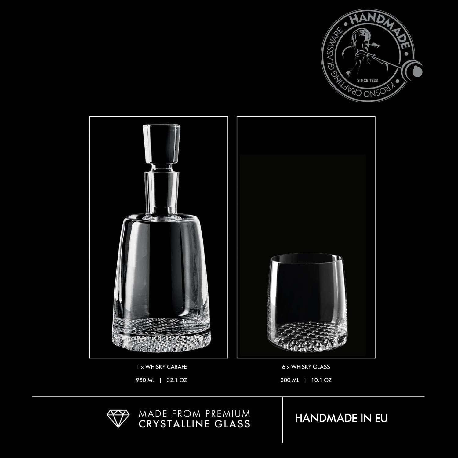 Whisky Glass Decanter Set with Crystal Carafe and 6 Glasses L8815