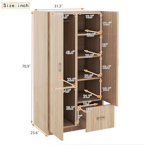 Wooden Armoire with Double Doors and Storage Drawer W3125