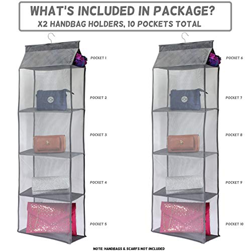 Hanging Handbag Organizer for Closet, 2 Pack, 10 Shelves, Grey A861