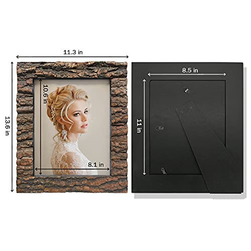 Rustic Wood Picture Frame with Real Bark, Tabletop or Wall Mounting V667