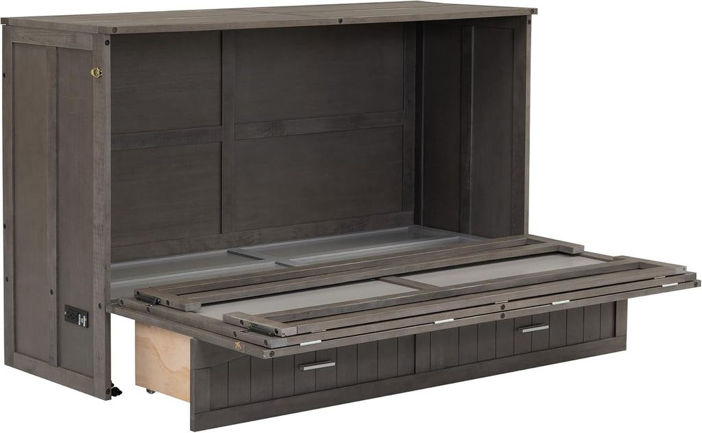 Murphy Bed Cabinet with Drawer and Charging Station, Foldable for Small Spaces G14337