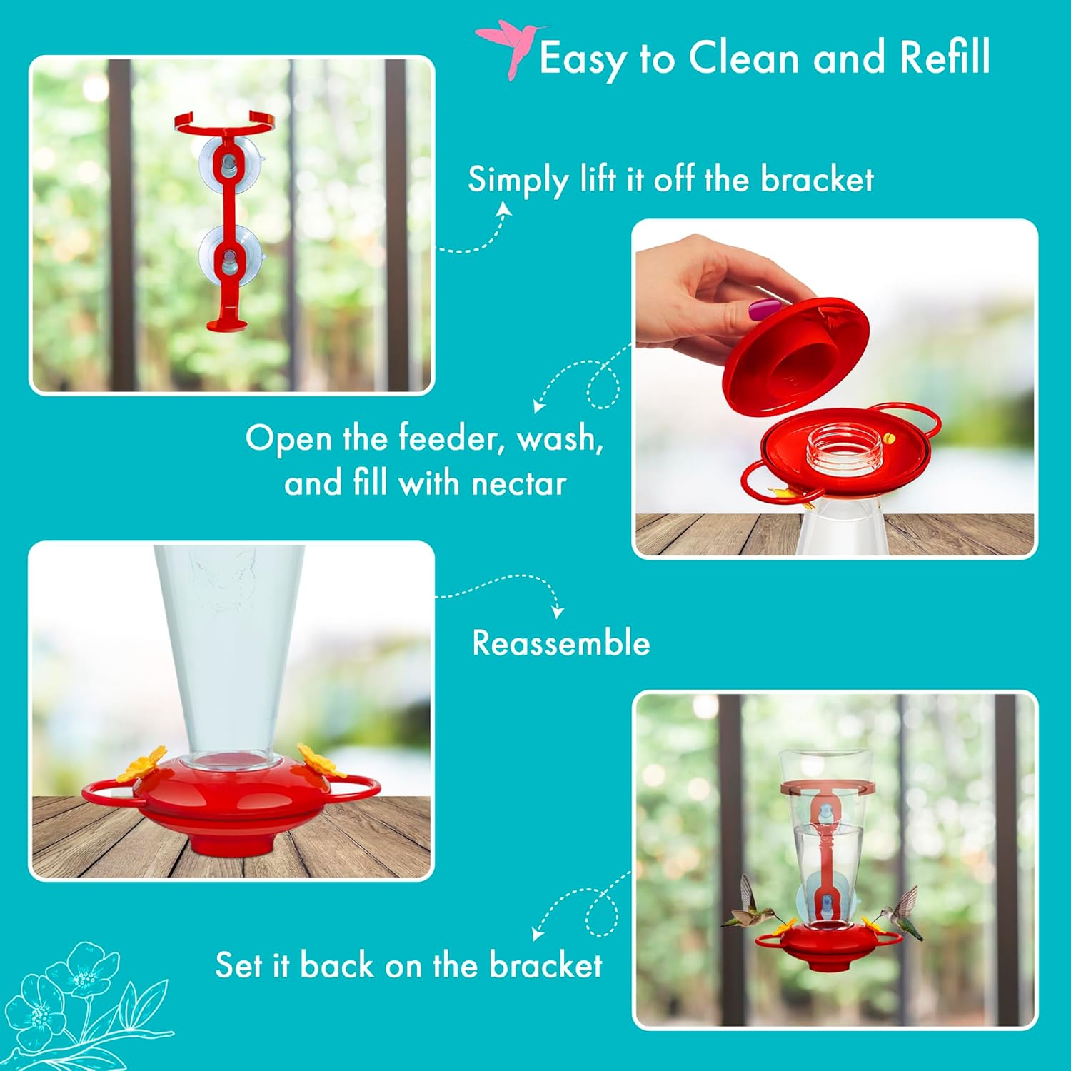 Window Hummingbird Feeder for Outdoors, Large Capacity, Easy to Clean D137