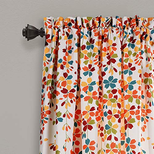 Weeping Flower Light Filtering Window Curtain Panels, Navy, 52"W x 63"L Z740