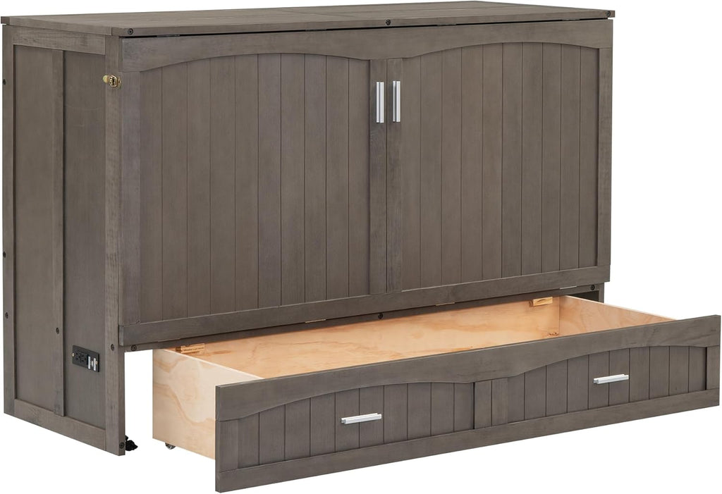 Murphy Bed Cabinet with Drawer and Charging Station, Foldable for Small Spaces G14337