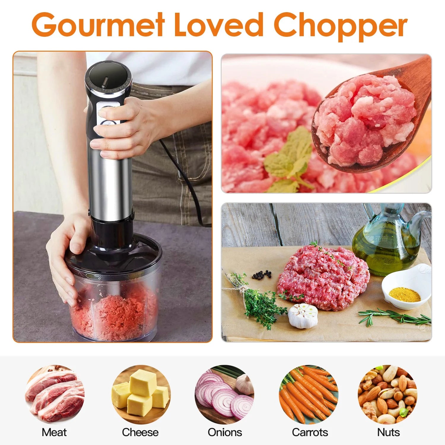 Immersion Hand Blender, 1000W Stainless Steel with 12 Speeds and Chopper P6192