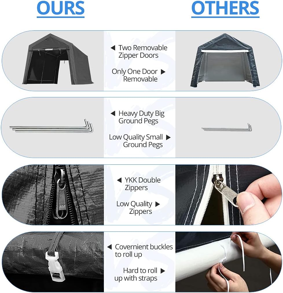 10x10 ft Heavy Duty Portable Canopy Shelter Shed with Roll up Zipper Doors A63834