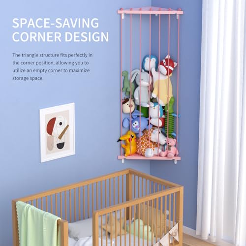 Corner Stuffed Animal Storage Organizer with Adjustable Length, Large Wall Hanging for Kids Room P805