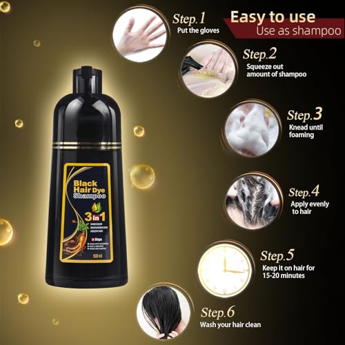 Dark Brown Hair Dye Shampoo 3 in 1 for Grey Hair, Herbal Natural Plant Color, 500ML Q435223