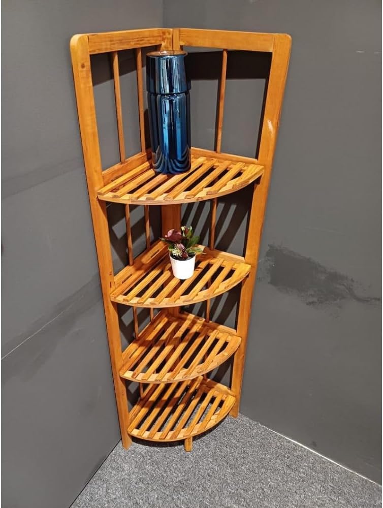Corner Wooden Bookshelf, 4-Tier Open Shelf for Living Room Z8815