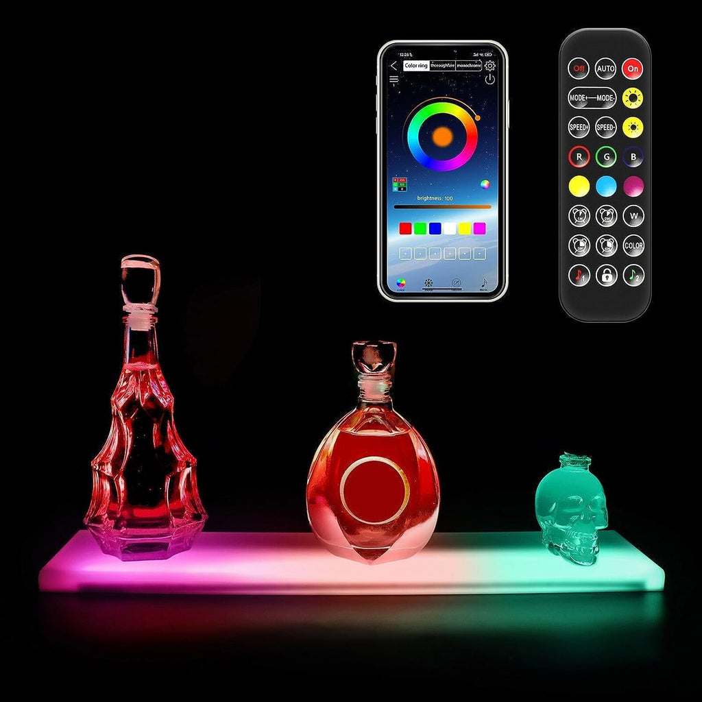 LED Liquor Bottle Display Shelf, 24-inch Acrylic Bar Shelf with Remote L553308