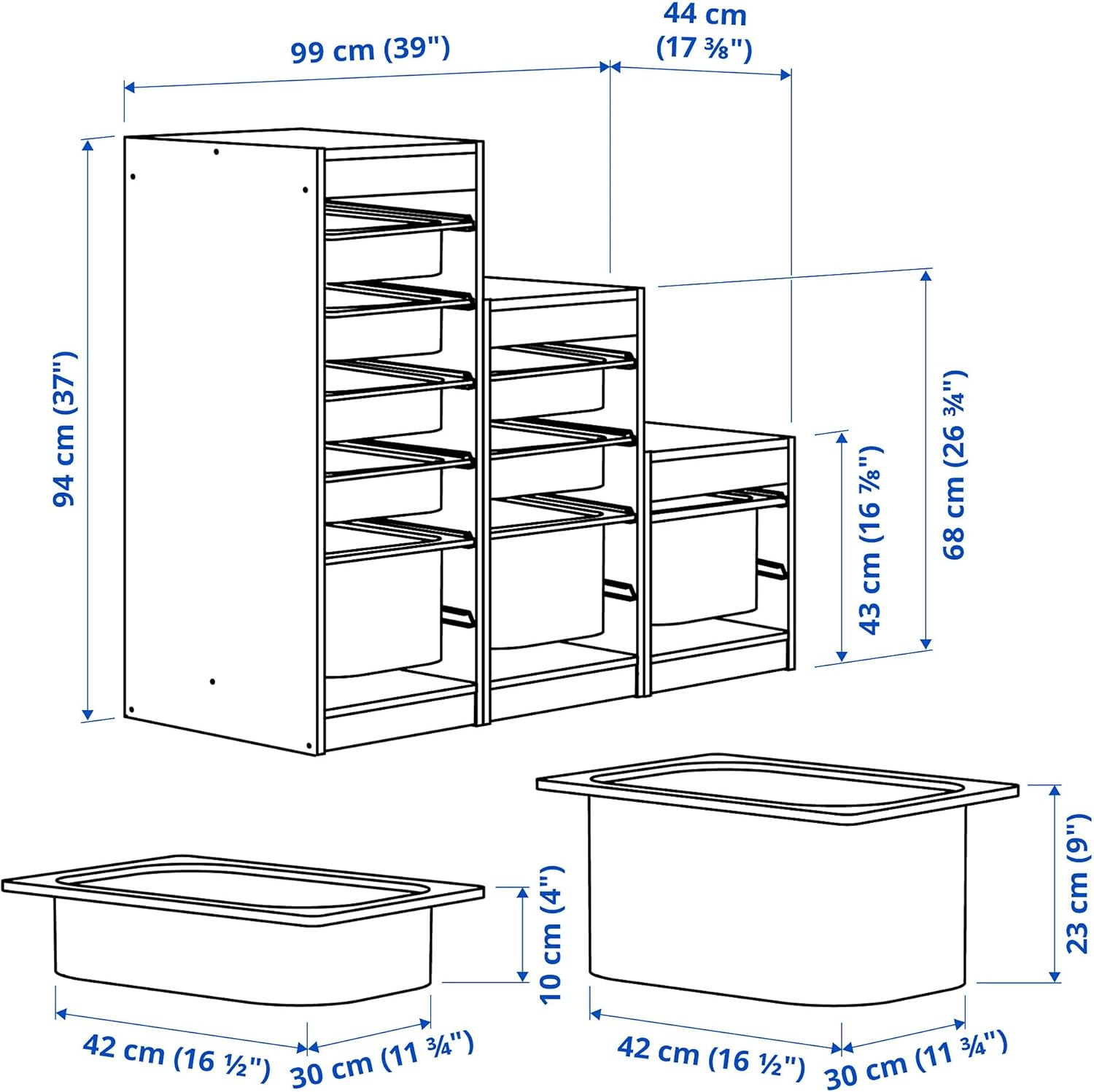 Storage combination with boxes, 99x44x94 cm, white N642949