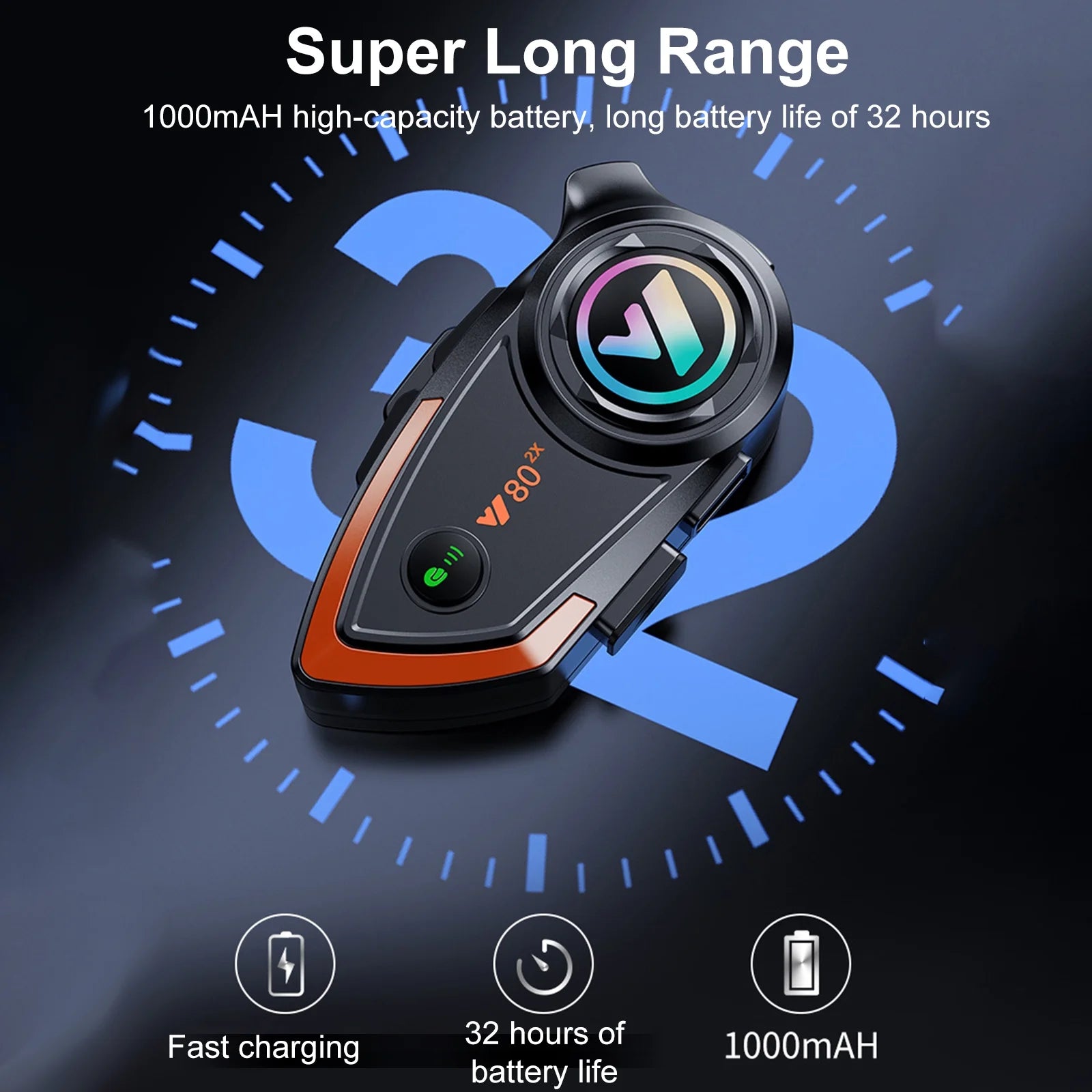 Wireless Helmet Headset with Noise Reduction, IP67, 1000M Range V7227