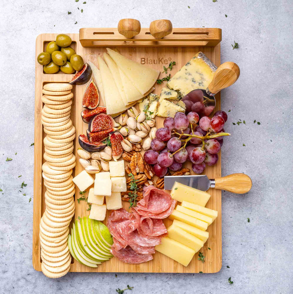 Bamboo Cheese Board and Knife Set 14x11 inch with 4 Cheese Knives W5212
