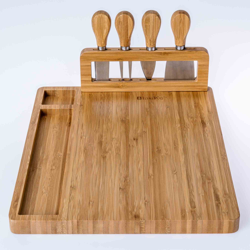 Bamboo Cheese Board and Knife Set 14x11 inch with 4 Cheese Knives W5212