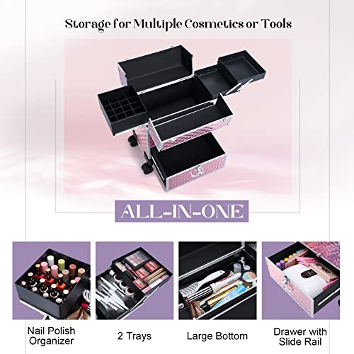 Professional Rolling Makeup Case with Compartments for Cosmetologists G289554
