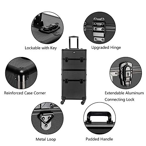 Rolling Makeup Train Case with Removable Wheels, Black N87298