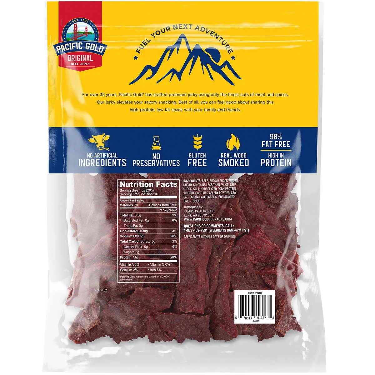 Beef Jerky, Original, 16 Ounce S837819