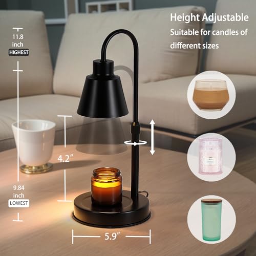 Candle Warmer Lamp with Timer and Dimmer, Adjustable Metal, Black D58822