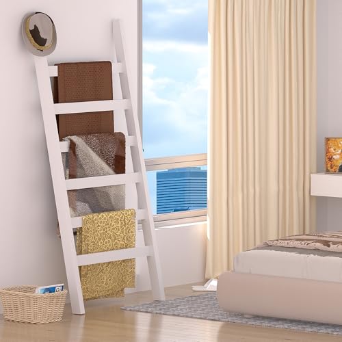 Bamboo Blanket Ladder, 6 Tier, 68.9 Inch Tall, White V9281