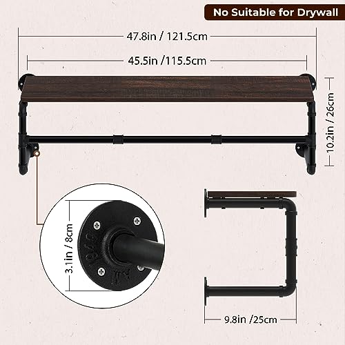 Wall Mounted Clothes Rack with Top Shelf, 45.5in Heavy Duty Garment Rack J5269