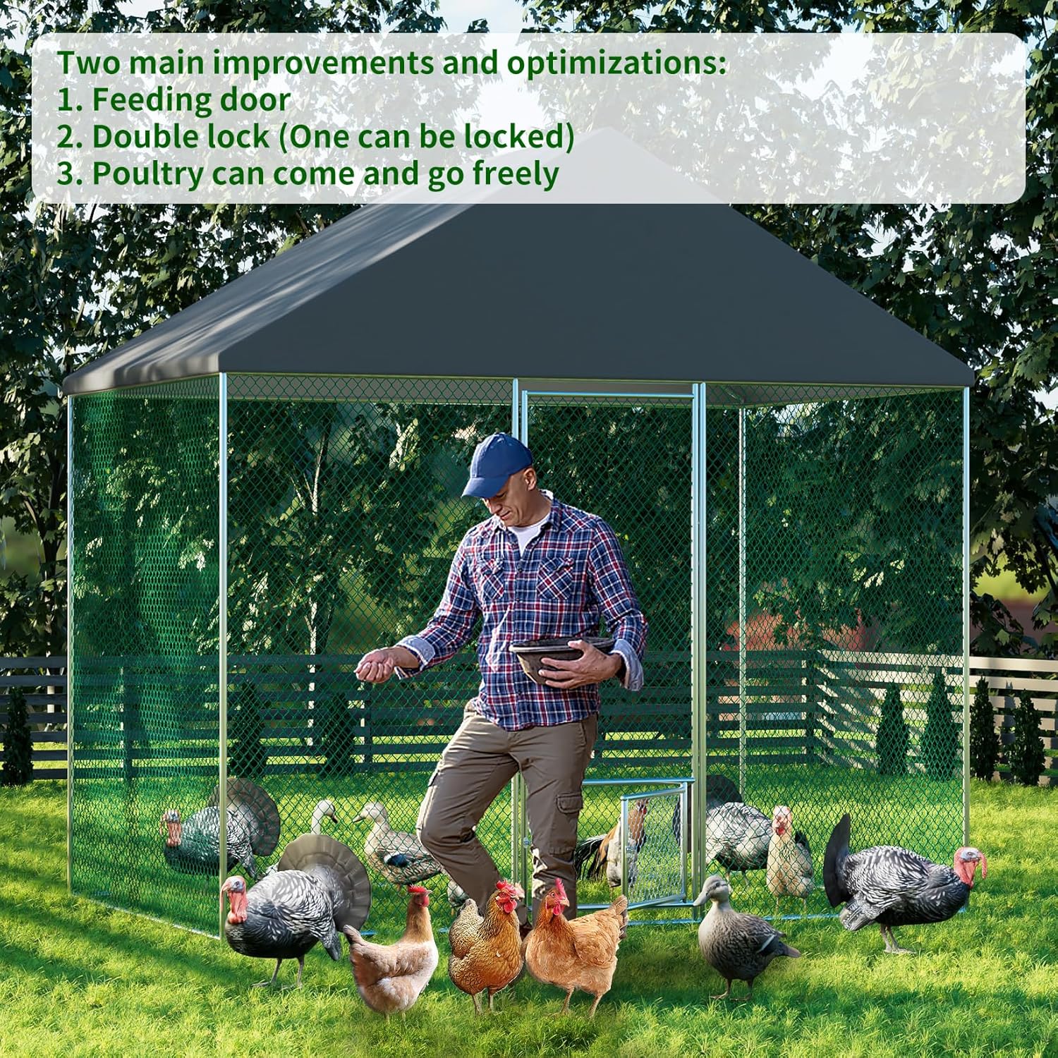Walk-in Chicken Coop Run with Waterproof UV-Proof Cover M5799