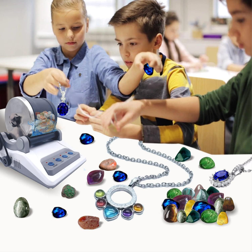 Rock Polisher Tumbler Kit with Rough Stones, Polishing Sands, and Jewelry Fasteners H86732