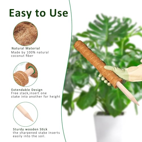 Moss Pole for Climbing Plants, 2 Pack 17 Inch, Indoor Plant Support Stakes W995559
