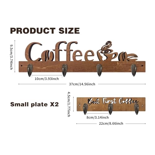 Mug Rack Wall Mounted with 10 Hooks, Wooden Coffee Cup Holder L3676