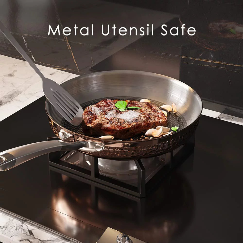 Pots and Pans Set 7-Piece Tri-Ply Stainless Steel Hammered Cookware H6357