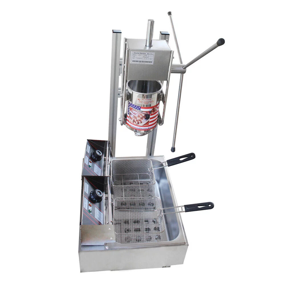 Churros Machine Manual Stainless Steel Vertical Sausage Stuffer with Fryer 2 in 1 O8265