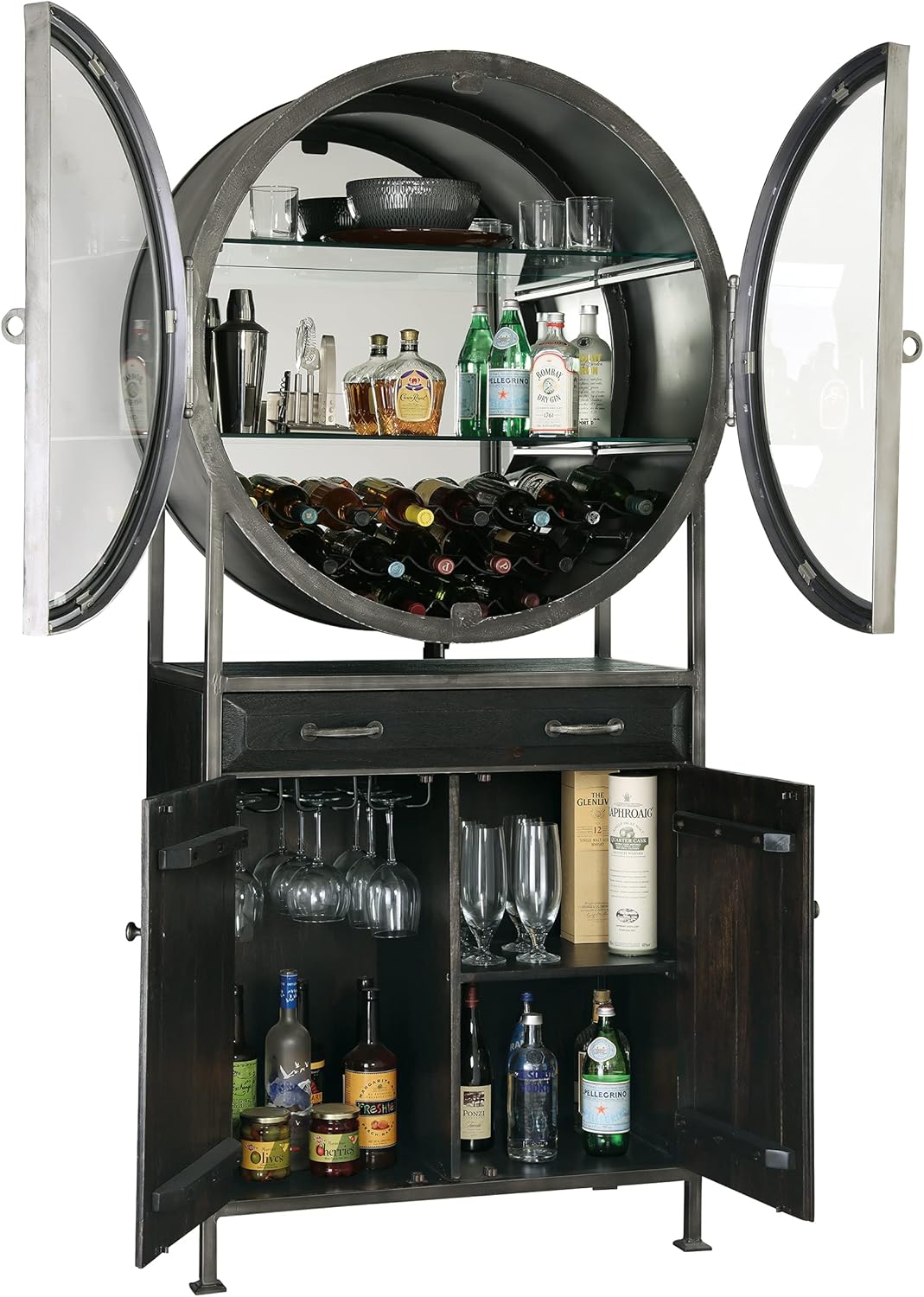 Wine & Bar Cabinet with 19-Bottle Wine Rack, Aged Mocha Finish I5434