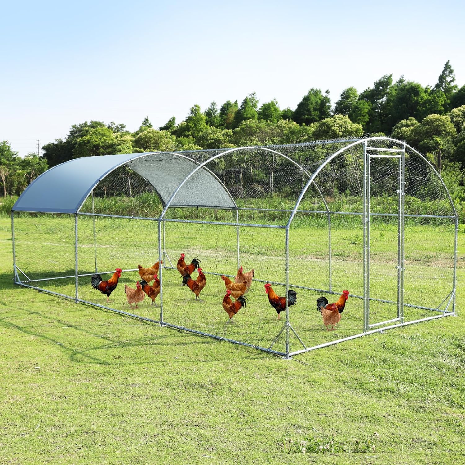 Large Metal Chicken Coop Walk-in Poultry Cage with Waterproof Cover for Outdoor Use F2254