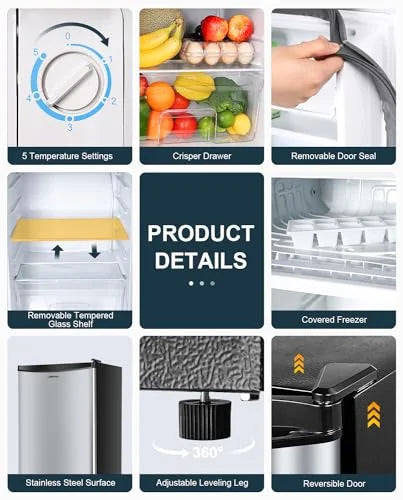 Mini Fridge with Freezer, Single Door, Adjustable Thermostat P82244