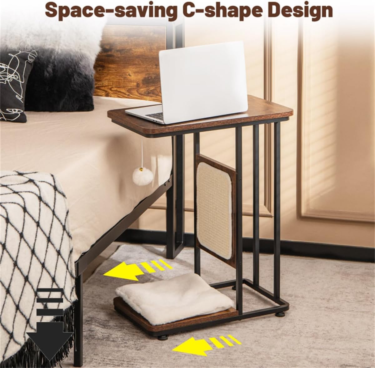 Cat Side Table with Scratching, Industrial Style for Living Room Bedroom I28429