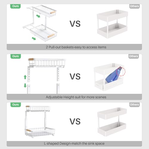 Under Sink Organizer 2 Pack, 2 Tier Metal Slide Out Shelf for Kitchen Bathroom R795