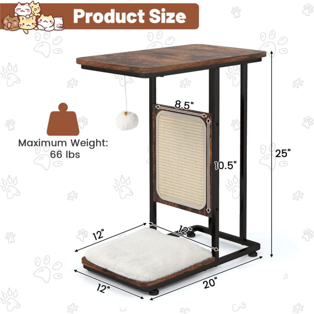 Cat Side Table with Scratching, Industrial Style for Living Room Bedroom I28429