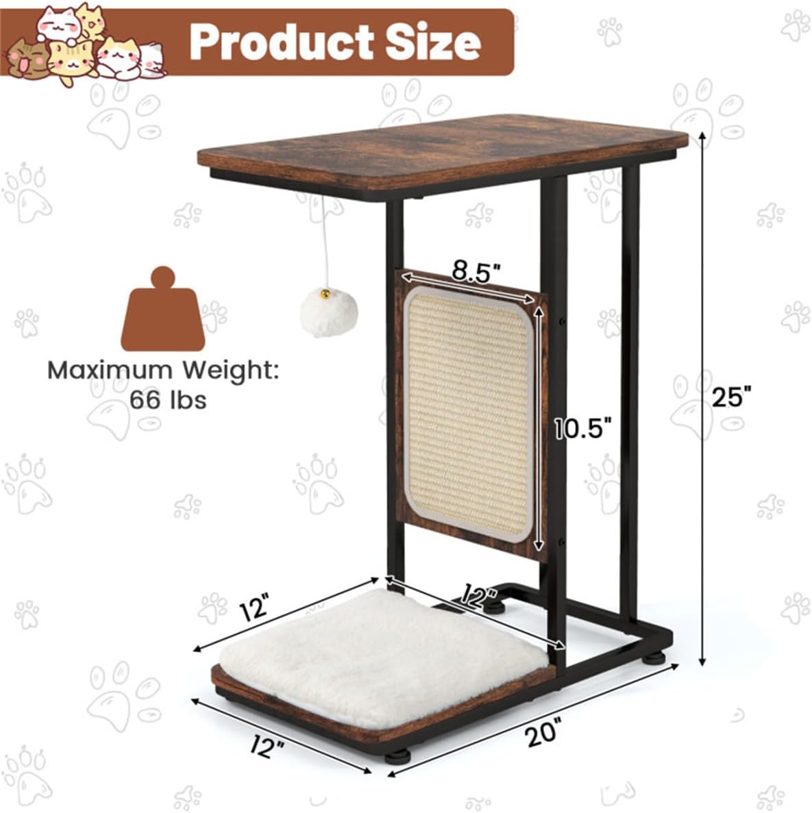 Cat Side Table with Scratching, Industrial Style for Living Room Bedroom I28429