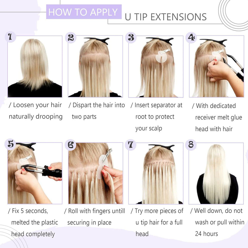 U Tip Hair Extensions Real Human Hair Keratin Fusion Natural Silky Straight 18 Inch L698285