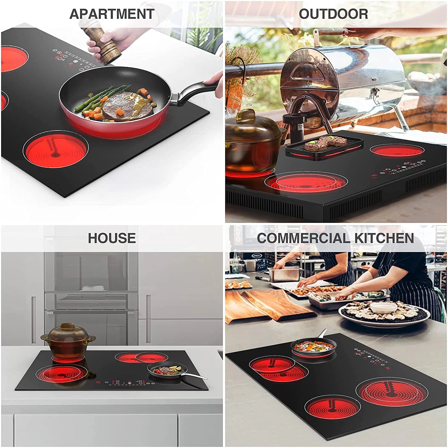 30 Inch Built-in Electric Cooktop, 6800W Ceramic Stove with Touch Screen K6989