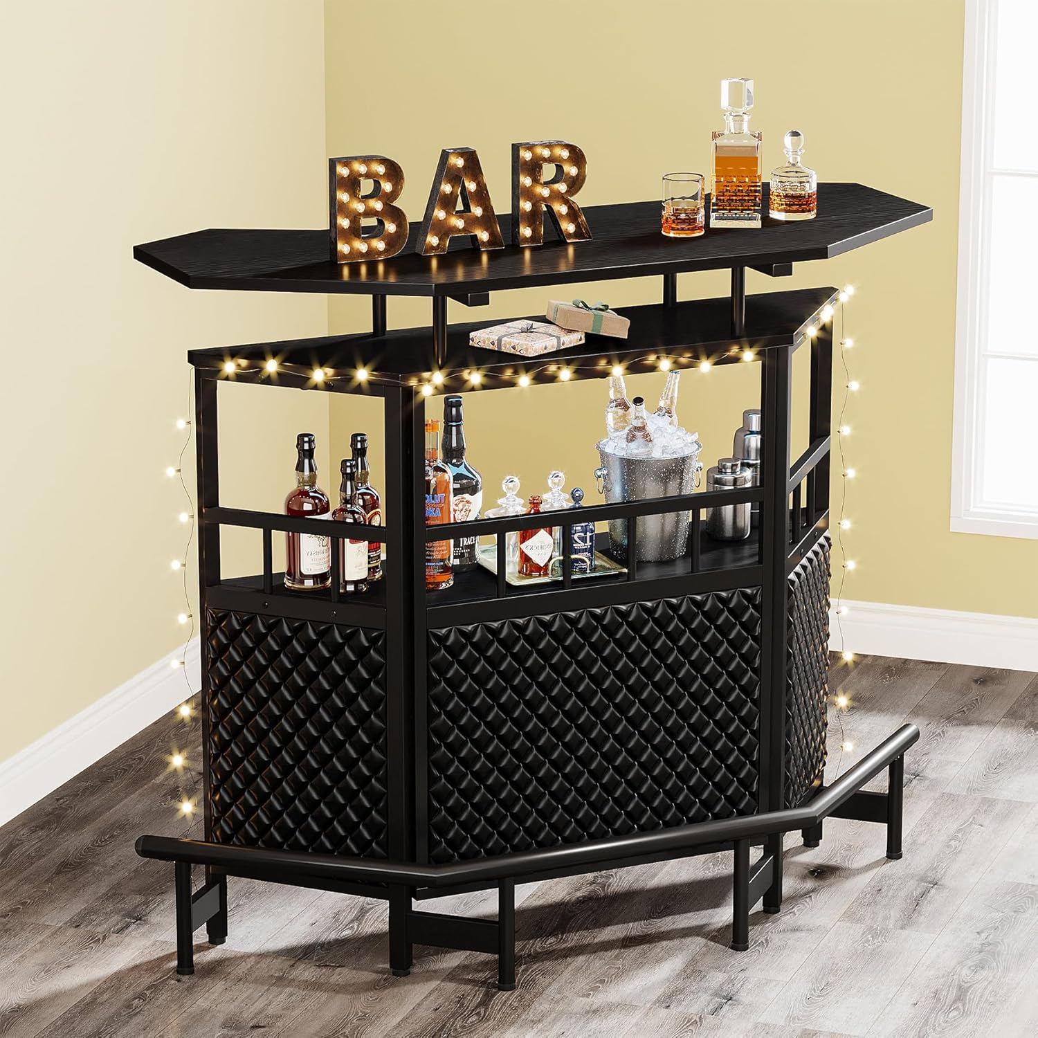 4 Tier Home Bar Cabinet with Stemware Rack and Footrest Y1184