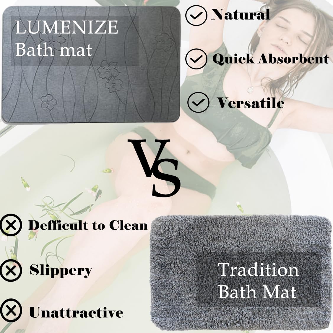 Diatomaceous Earth Bath Mat Large Non-Slip Absorbent Shower Floor Mat H2826