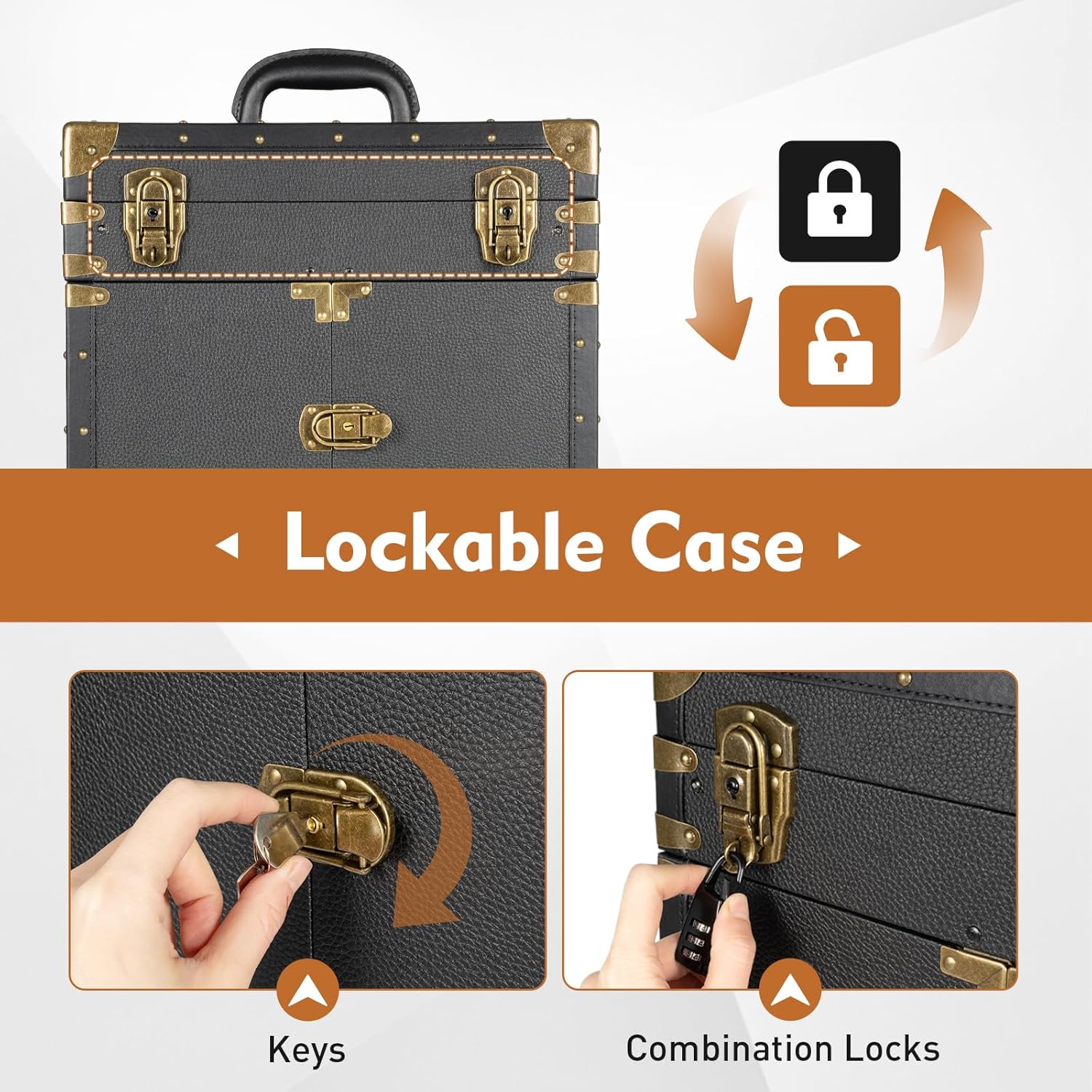 Rolling Makeup Train Case with Lockable Wheels for Cosmetics Organizer W640800