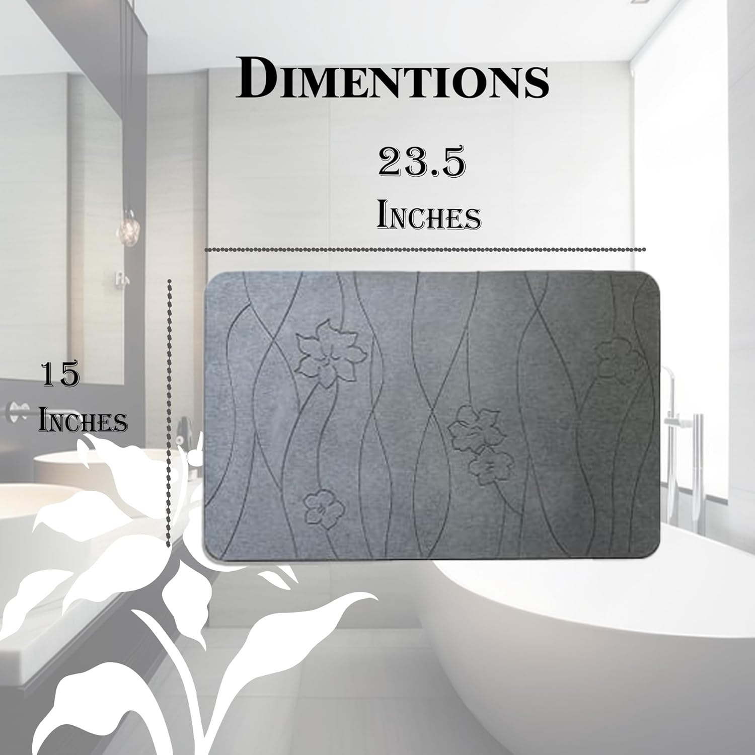 Diatomaceous Earth Bath Mat Large Non-Slip Absorbent Shower Floor Mat H2826