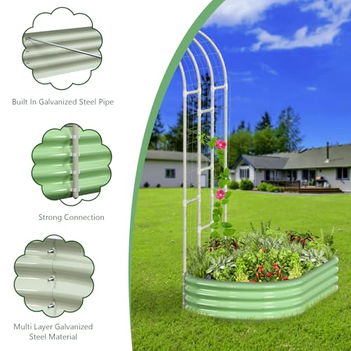 Metal Raised Garden Bed with Arch Trellis for Climbing Plants E8630