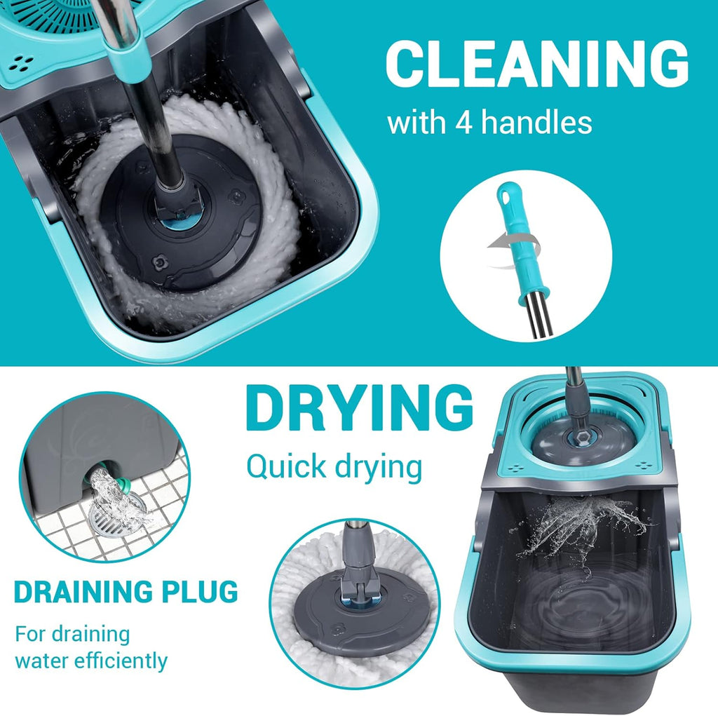 Spin Mop and Bucket with Wringer Set, Microfiber Floor Cleaning System with 6 Refills C2536