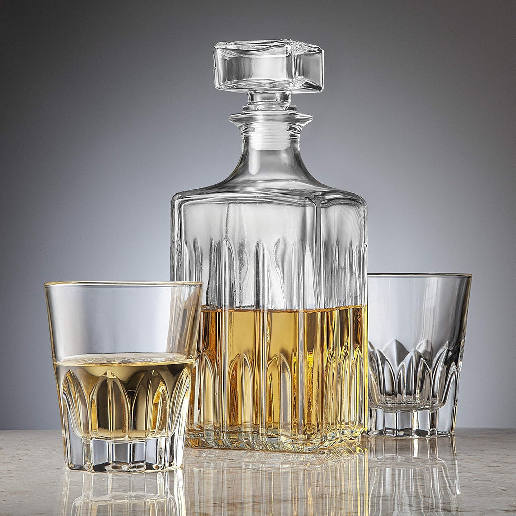 Whiskey Decanter and 2 Glasses Bar Set, Italian Made for Liquor Scotch Bourbon Vodka V679