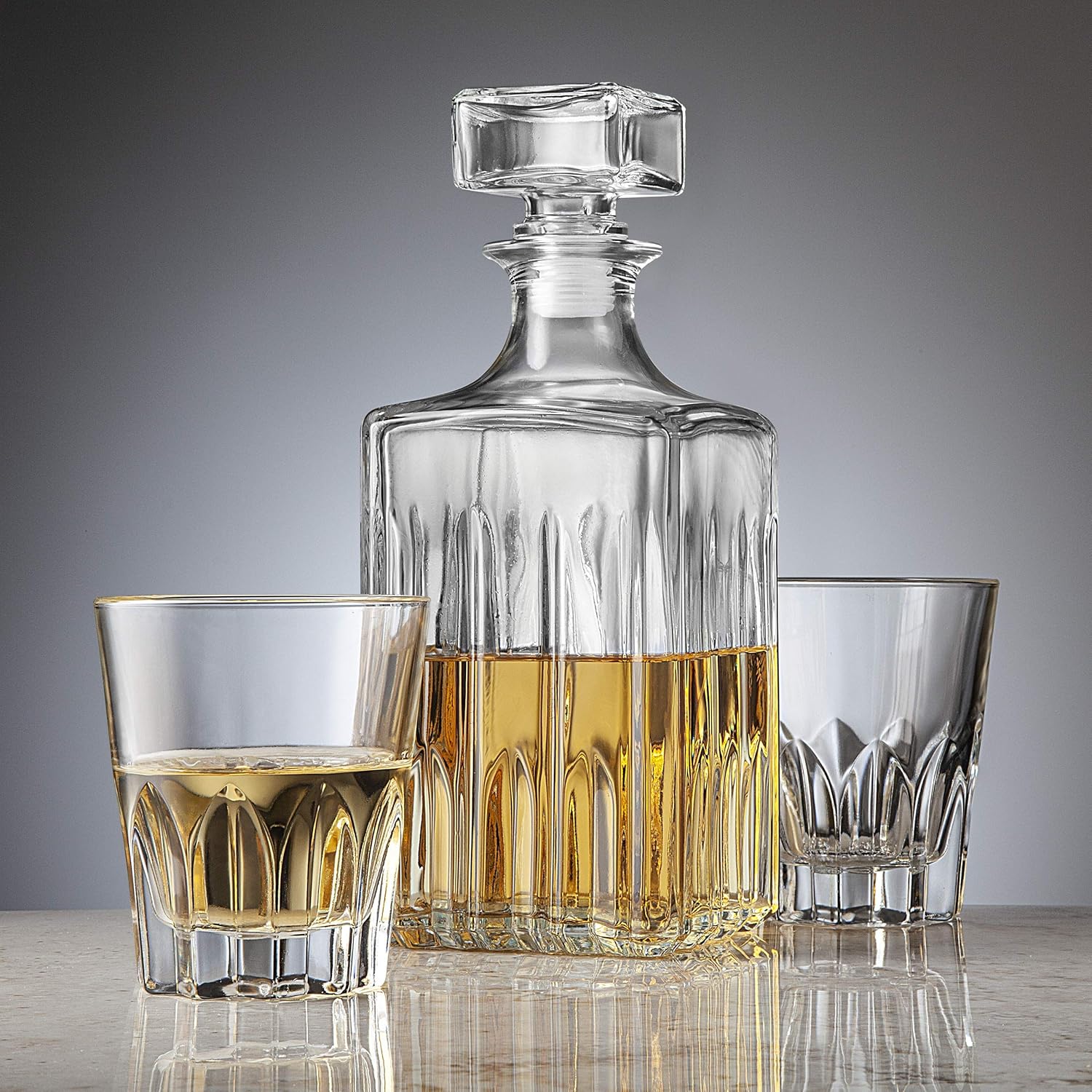 Whiskey Decanter and 2 Glasses Bar Set, Italian Made for Liquor Scotch Bourbon Vodka V679